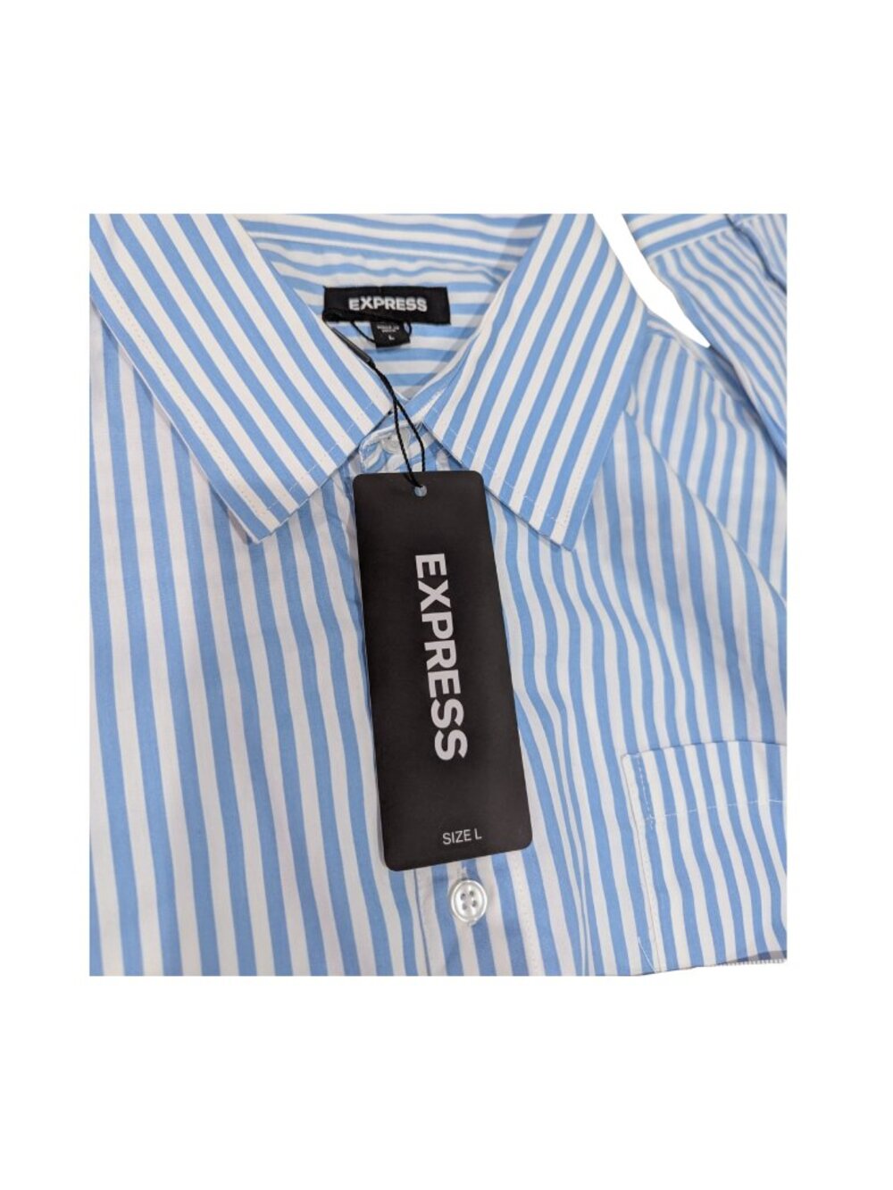 Express Boyfriend Shirt Women L Blue White Striped Cotton Button Down NWT - Picture 5 of 9